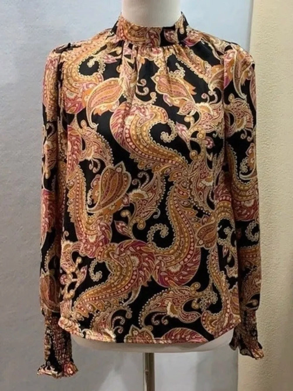 Who What Wear Paisley Dream High Neck Pleated Blouse